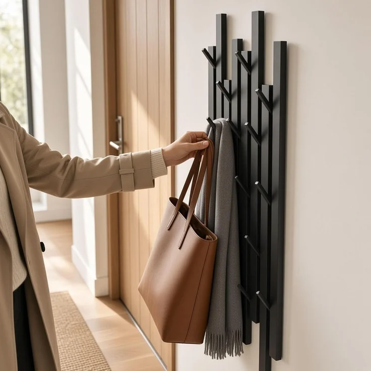 DanDiBo Garderobe Wand Schwarz Metall 96612 / 96782 Wandgarderobe mit 18 Haken Schmal Flurgarderobe Modern Hakenleiste Garderobenhaken – Bild 8