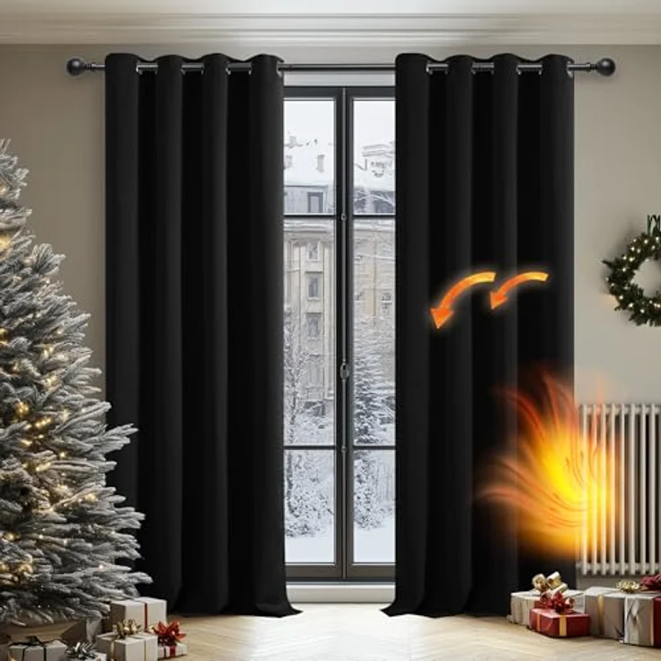 Deconovo Vorhang Verdunkelung Ösen Dicke Gardinen Schlafzimmer Verduklungsvorhang Ösen, 160x132 cm(HöhexBreite), Schwarz, 2er Set – Bild 3
