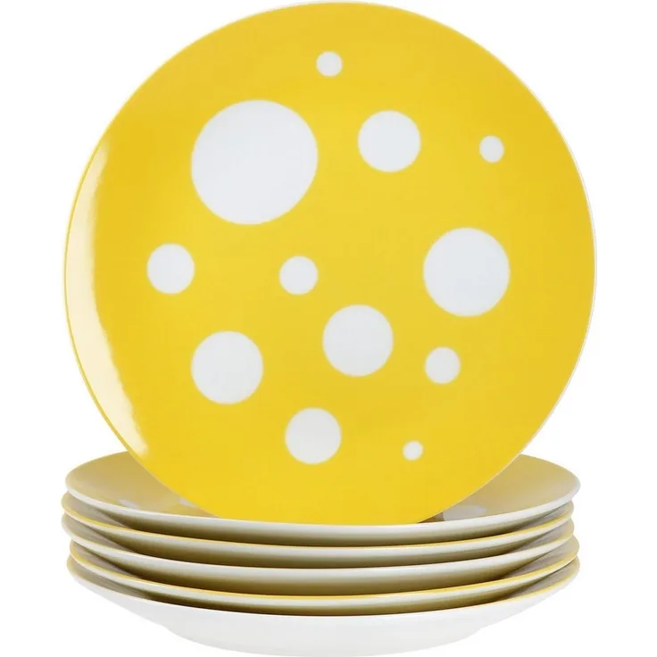 MamboCat Frühstücksteller 6er Set Pula gelb Kuchenteller Porzellan 6 Pers Dessert-Teller Punkte