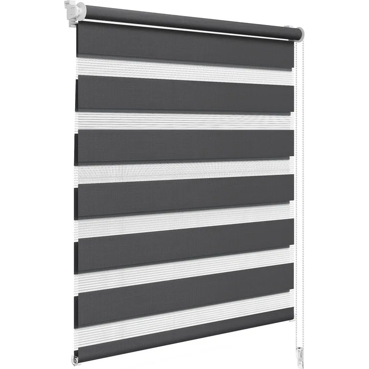 WOLTU Doppelrollo Klemmfix ohne Bohren Anthrazit B60 x H150 cm, Duo Rollo lichtdurchlässig Fensterrollo für innen verdunkelnd, Zebrarollo mit Kettenzug - Seitenzugrollo für Fenster und Tür