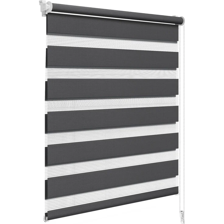 WOLTU Doppelrollo Klemmfix ohne Bohren Anthrazit B60 x H150 cm, Duo Rollo lichtdurchlässig Fensterrollo für innen verdunkelnd, Zebrarollo mit Kettenzug - Seitenzugrollo für Fenster und Tür