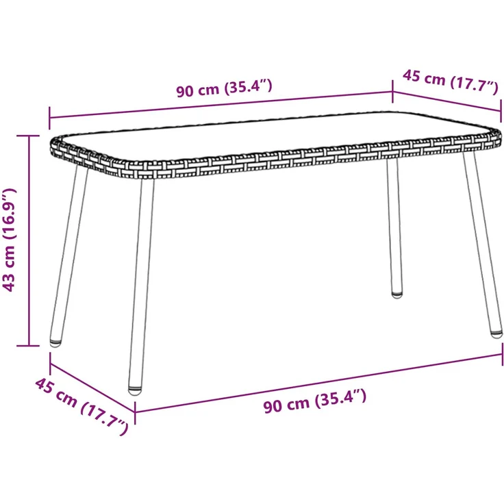 vidaXL Couchtisch Schwarz 90 x 45 x 43 cm Poly-Rattan 4108267 – Bild 6