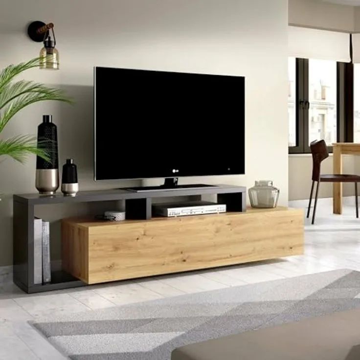 Dmora - TV-Ständer Maiella, niedriges Sideboard für Wohnzimmer, Sideboard für Wohnzimmer für Fernseher, 165 x 40 x 47 cm, Eiche Nodes und Anthrazit