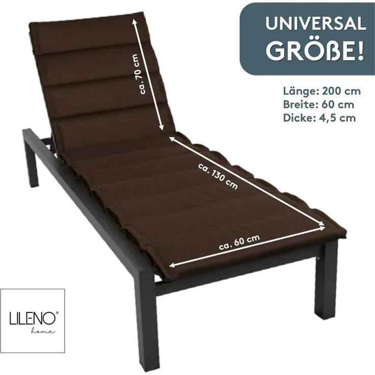 LILENO HOME Liegenauflage perfekt für Strandliege, Sonnenliege Auflage, Gartenliege Auflage, (1er Set), 1er Set Polster Auflage für Rollliegen in Braun, Sitzpolster waschbar – Bild 2