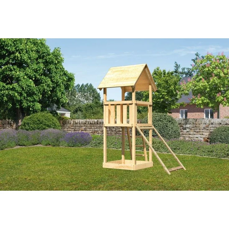Karibu Kinderspielturm Lotti mit Netzrampe naturbelassen 1,07 x 1,07 x 2,91 m – Bild 1