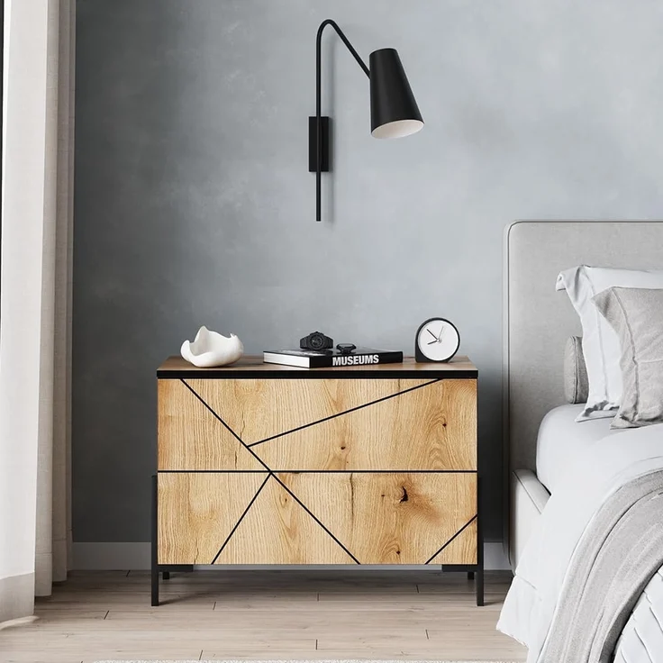 Nachttisch Hatto Eiche 78 x 55.2 cm mit 2 Schubladen Vicco – Bild 2