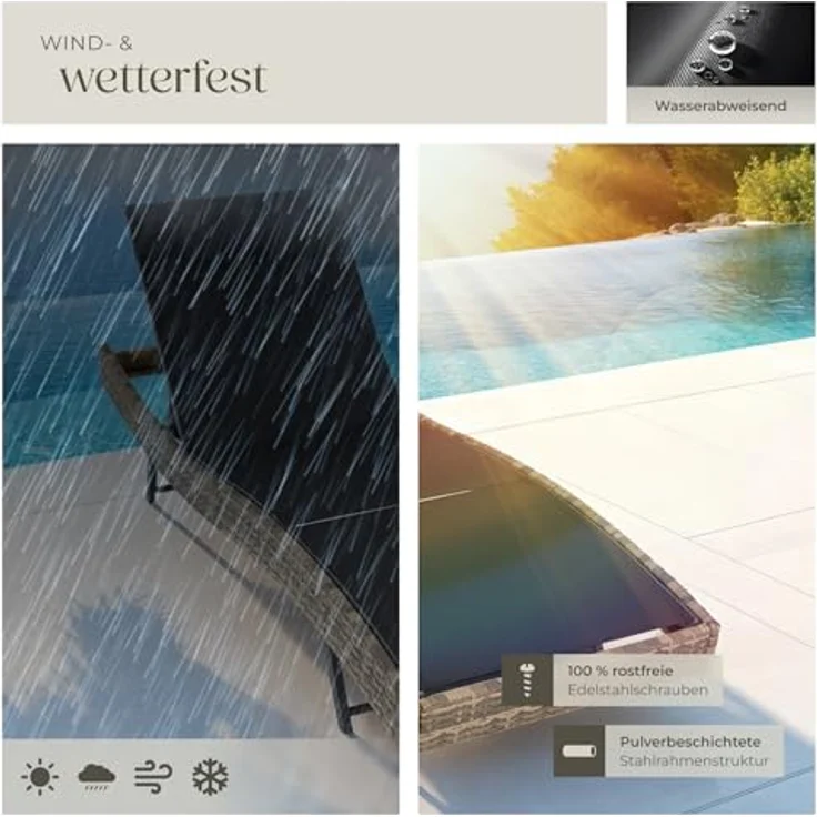 tectake® Sonnenliege, 6-Fach verstellbare Rückenlehne, Gartenliege wetterfest, Poolliege mit Kopfkissen, Outdoor Liege, UV-beständig, Strandliege für Garten, Terrasse und Balkon - Natur – Bild 7
