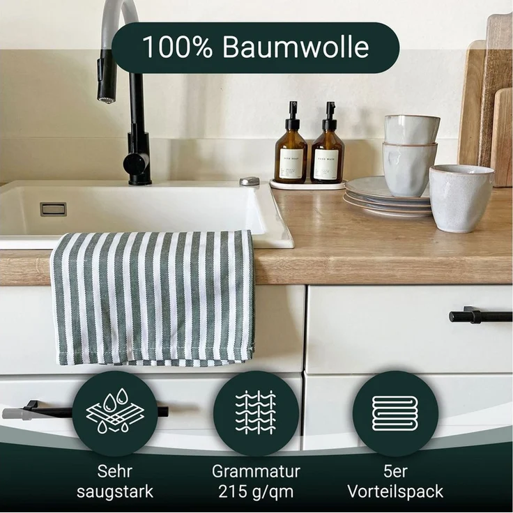 ZOLLNER Geschirrtuch, (Spar-Set, 5-tlg), 50 x 70 cm, 100% Baumwolle, vom Hotelwäschespezialisten – Bild 2