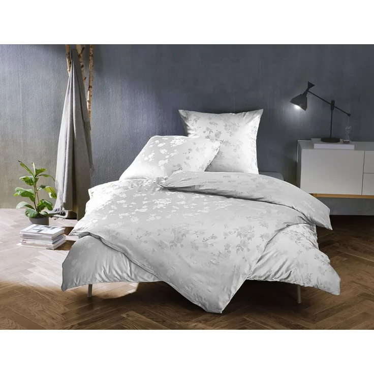 Bettwaesche-mit-Stil Mako Satin Jacquard Damast Bettwäsche Zoé Rose – weiß – Garnitur 140x200 + 70x90 cm