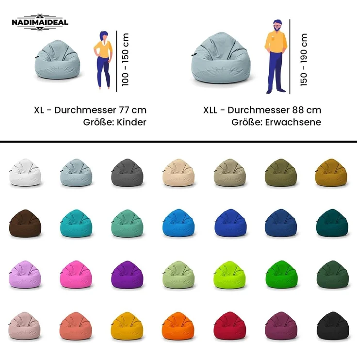 Nadimaideal Sitzsack Tropfenform Kastanie | Bodenkissen für Kinder & Erwachsene | Indoor & Outdoor | Gaming Sitzsack - Sitzkissen - Beanbag | Füllung EPS Perlen (Soldadisch, XXL-Durchmesser 88 cm) – Bild 5