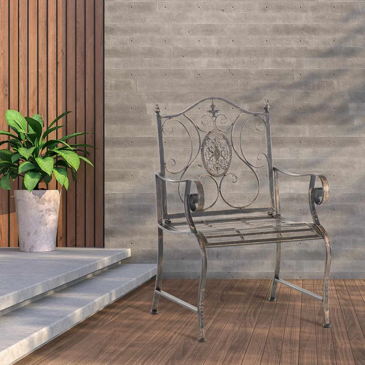 2er Set Gartenstühle AUSTIN - Metall Bronze 62x53x94 cm | Gartenstuhl Metall Terrassenstuhl Antik Verzierung Stühle Garten Balkon – Bild 2