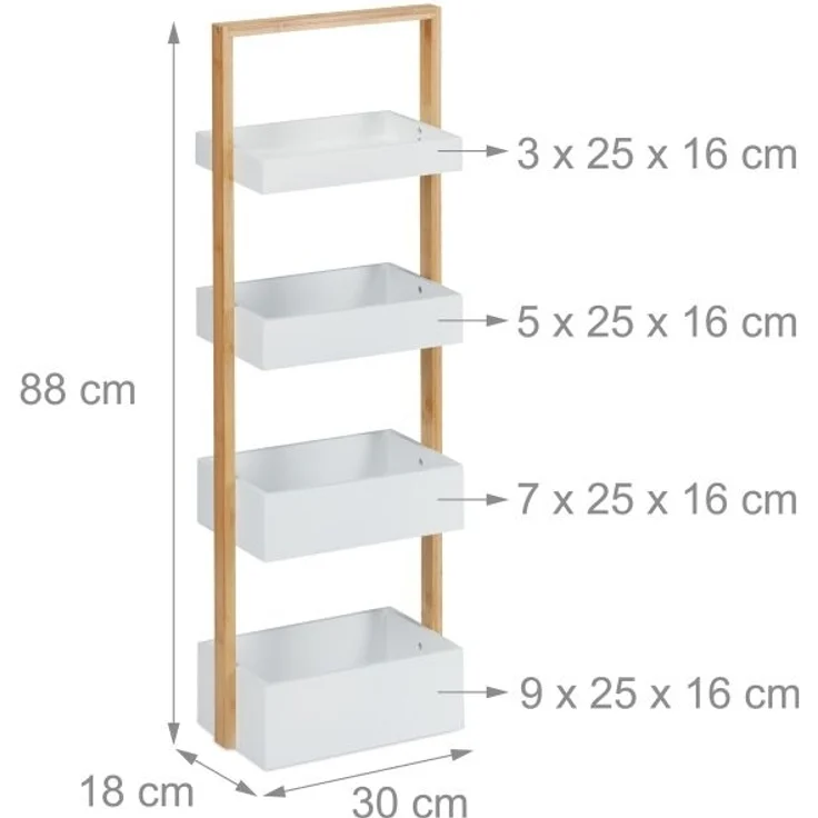 Relaxdays Badregal mit 4 Ablagen, Bambus weiß / natur, 30 x 18 x 88 cm – Bild 4
