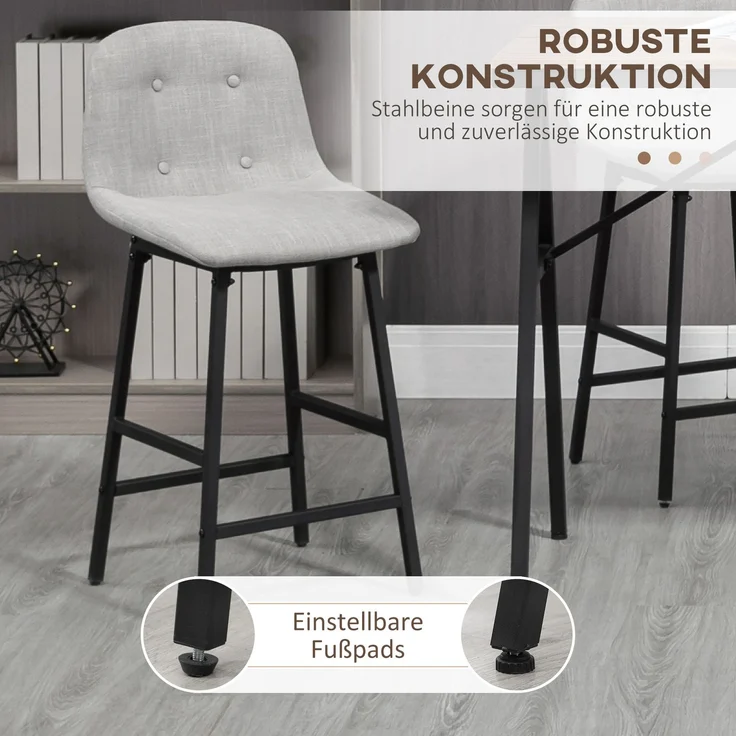 Bartisch-Set 120x60x91 cm in Hellbraun mit 4 gepolsterten Barhockern – Bild 8