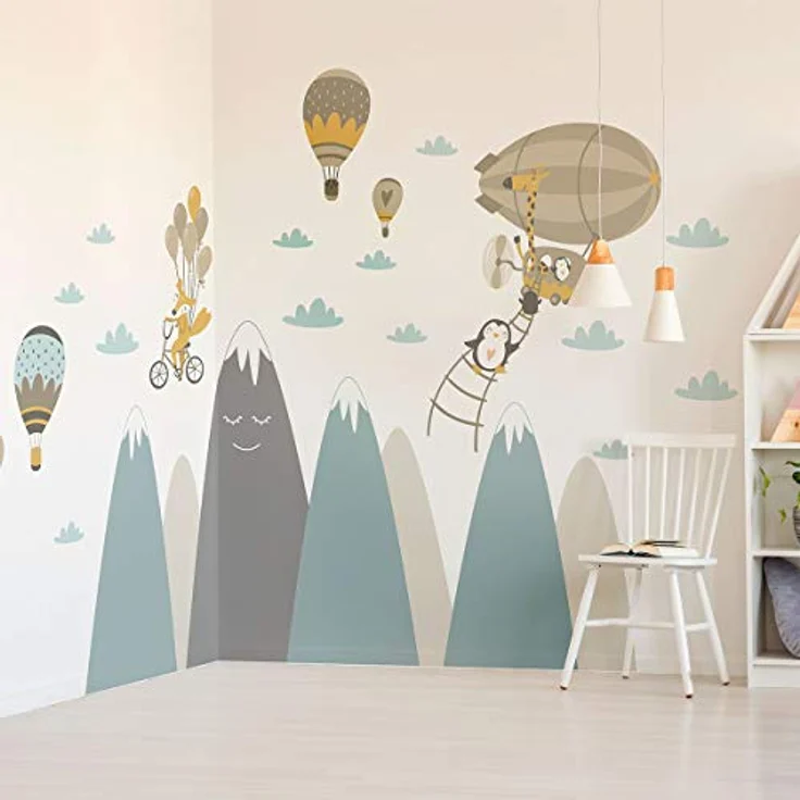 Wandaufkleber, selbstklebend, für Kinder, Riesen-Dekoration, skandinavische Berge für Kinderzimmer, Baby/fliegende Tiere, 65 x 120 cm – Bild 7
