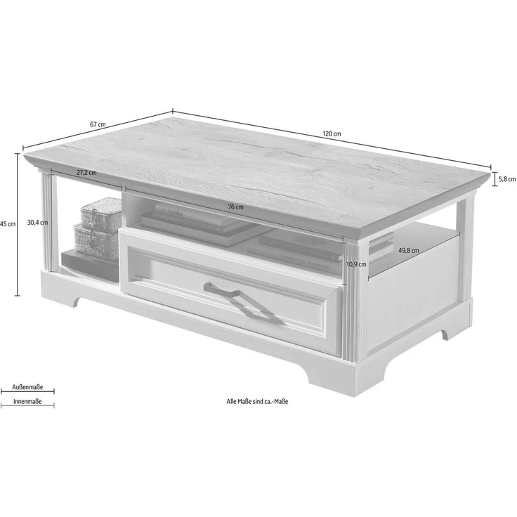 Couchtisch Jena / Jasmin, Weiß, Holzfarben, 120 x 45 x 67 cm – Bild 2