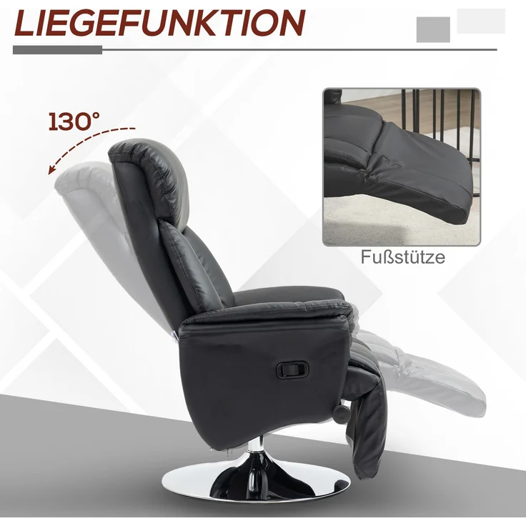 MELAYR, Relaxsessel, Liegefunktion, Lederoptik, Fußstütze, bis 150 kg, 78 x 80 x 109 cm, Schwarz – Bild 6