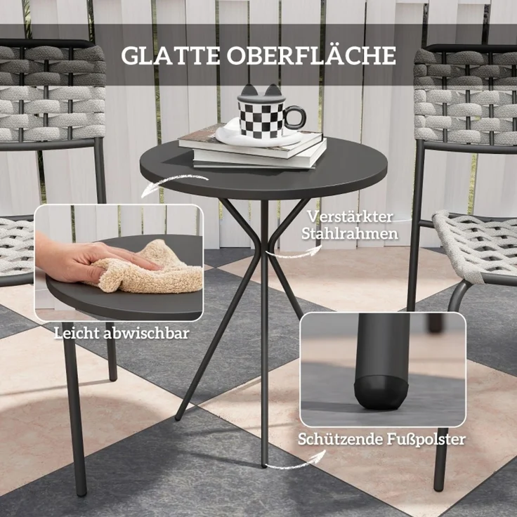 Polyrattan Gartenmöbel Set, Outdoor Lounge Balkonmöbel für 2 Personen, 3-teilig Sitzgruppe mit 2 Stapelbare Stühle, Tisch, wetterfest Gartenlounge für Garten, Terrasse Balkon, Grau--Grau--60x46x80cm--YOUDENOVA – Bild 6