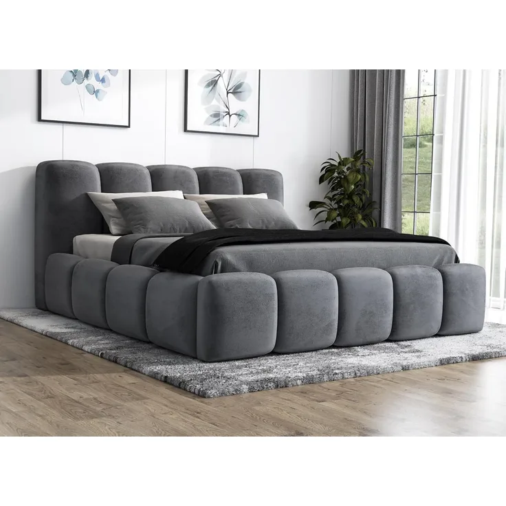 A&J MöbelLand 'Sonic' Polsterbett, Polyester, Anthrazit, 120 x 200, mit Matratze, mit Lattenrost, mit Bettkasten