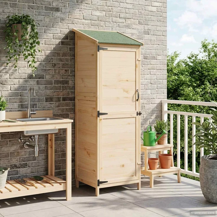 vidaXL Gartenschuppen Natur 59,5 x 56 x 176,5 cm Massivholz aus Fichte 42033444 – Bild 1