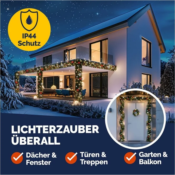 Kunstgirlande, Casaria, Höhe 28 cm, Weihnachtsgirlande Geschmückt 5m 80 LED Warmweiß Innen Außen IP44 – Bild 2