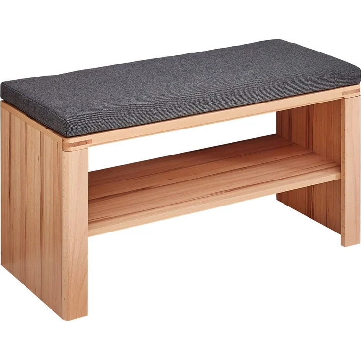 Linea Natura 'NATURE ONE' Bank, Teilmassiv kernbuche, 90 x 48 x 40 cm, mit Sitzkissen anthrazit – Bild 1