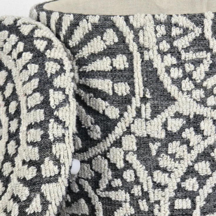 Wohnling Sitzhocker rund Ø40x45cm Wolle Grau-Creme mit Stauraum Boho Design – Bild 5