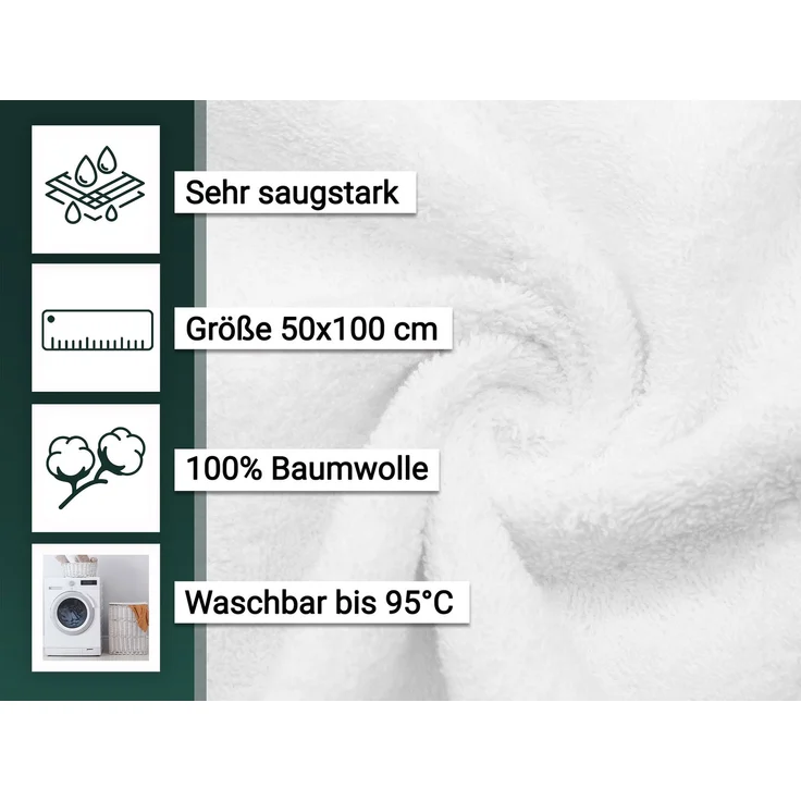 ZOLLNER 10er Set Handtücher 50x100 cm Baumwolle 450 g/qm weiß – Bild 2