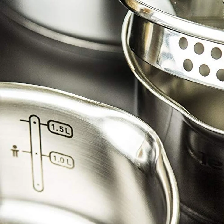 Tefal Topf-Set Duetto+, Kochtopf Set mit Glasdeckel, Edelstahl (Set, 10-tlg, Stieltopf 16 cm, Schmortöpfe 18/20/24 cm, Suppentopf 22 cm), Abgießdeckel, integrierte Messskala, induktionsgeeignet, rostfrei – Bild 7