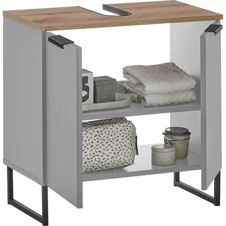 Badezimmer-Set >Denver< (3-tlg.) in grau matt / Evoke Eiche Dekor - 120x195x35 (BxHxT) – Bild 4