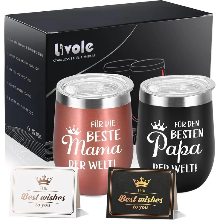 Livole Muttertag Vatertag Geschenk Tasse Edelstahl Thermobecher 350ml 2 Stück – Bild 1