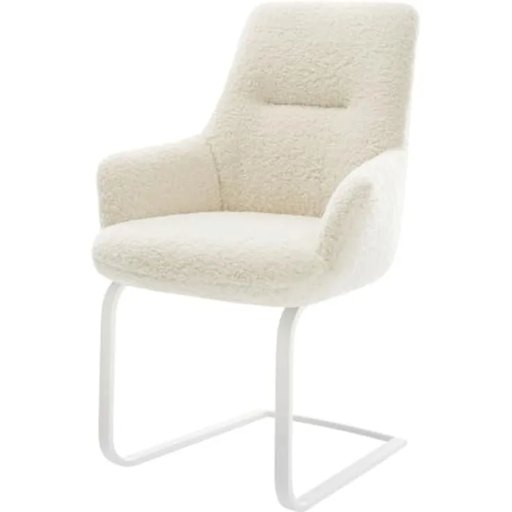 Freischwinger Zelia-Flex mit Armlehnen Teddystoff Beige Freischwinger flach Weiß Taschenfederkern