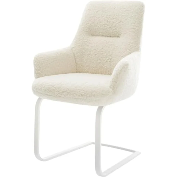 Freischwinger Zelia-Flex mit Armlehnen Teddystoff Beige Freischwinger flach Weiß Taschenfederkern – Bild 1