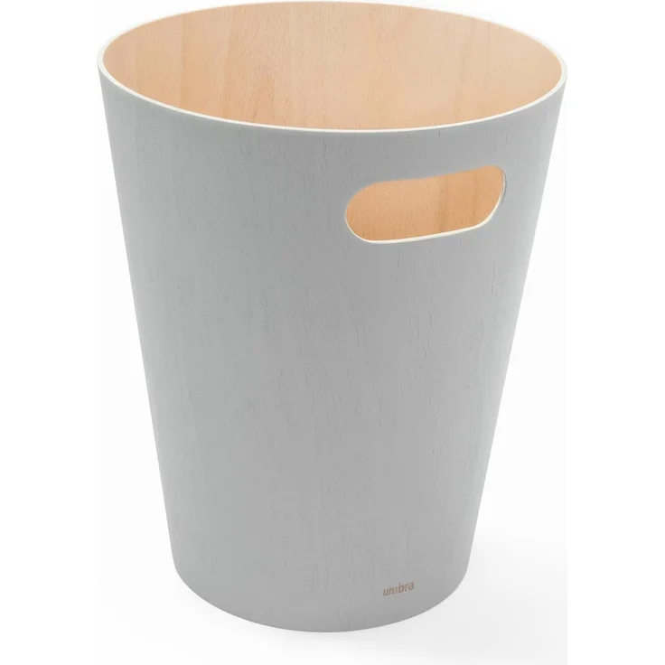 Umbra Woodrow Abfalleimer - Zweifarbiger Holz Papierkorb für Büro, Badezimmer, Wohnzimmer und Mehr, 7,5l Fassungsvermögen, Natur / Hellgrau – Bild 1