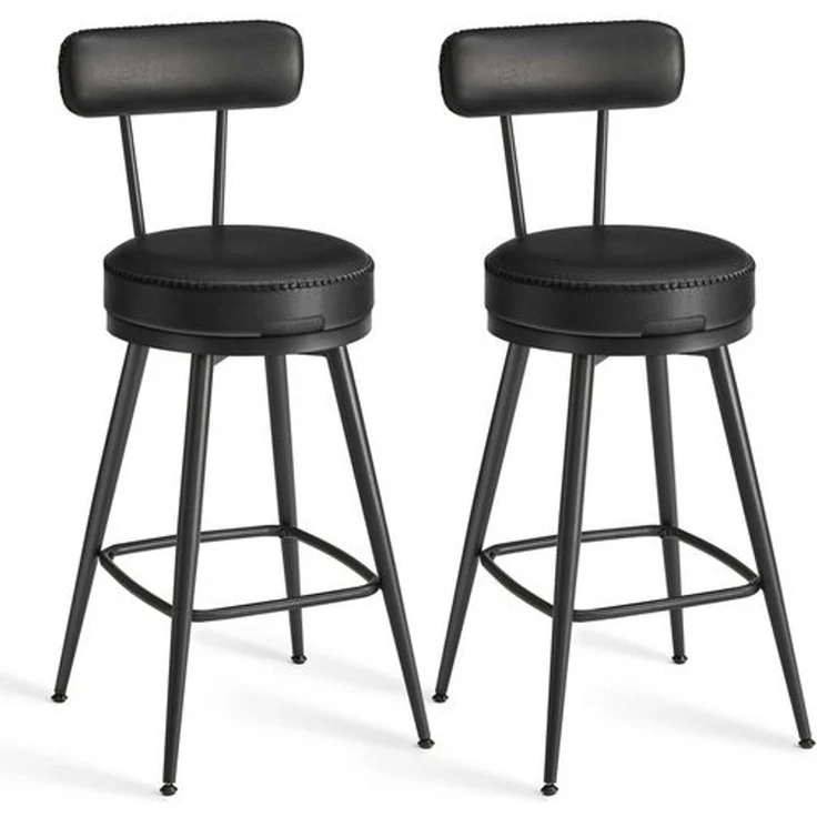 VASAGLE EKHO Kollektion - 360° drehbarer Barhocker, 2er Set, Hocker mit Rückenlehne für Kücheninsel, Kunstleder mit Nähten, Mid-Century-Modern-Stil, 65 cm hoch, Küche, Hausbar, tintenschwarz – Bild 1