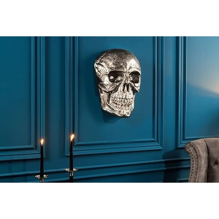 riess-ambiente Wanddekoobjekt SKULL XXL 40cm silber (Einzelartikel, 1 St), Metall · Totenkopf · Deko-Schädel · Schlafzimmer · Wohnzimmer – Bild 2