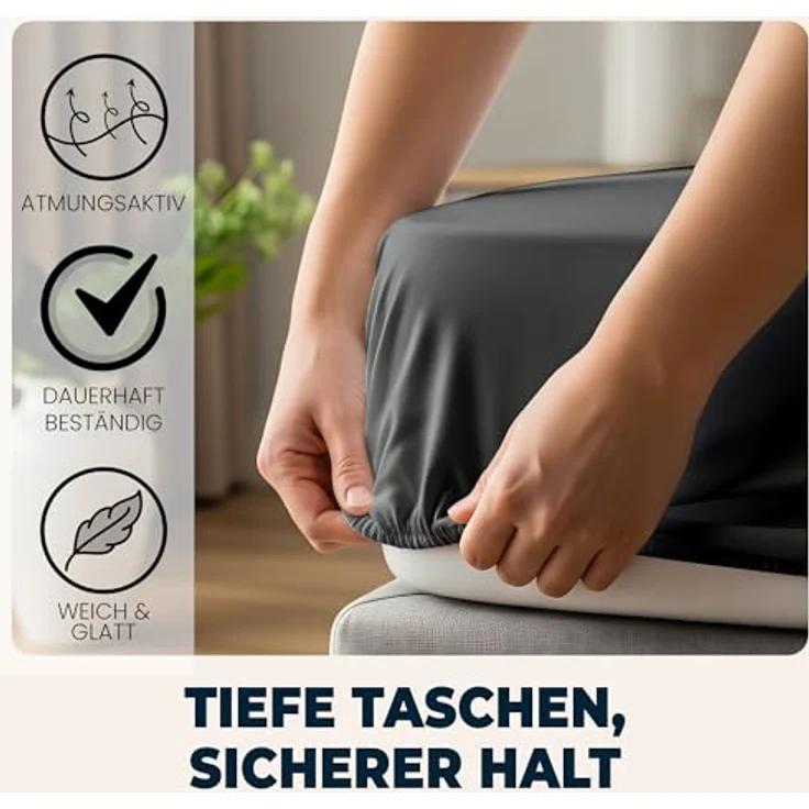 Flowen Spannbettlaken 120x200 cm Mikrofaser Dunkelgrau, atmungsaktiv, hypoallergen, anti-milbe, 30 cm Tiefe, maschinenwaschbar – Bild 4