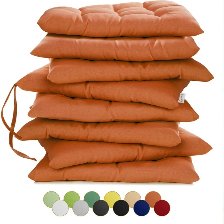 Lavea Stuhlkissen MONACO - weich gepolsterten Sitzkissen Set (4er & 8er), 40x40x3 cm, mit Stoffbändern, Indoor & Outdoor, für Garten & Balkon – Bild 5