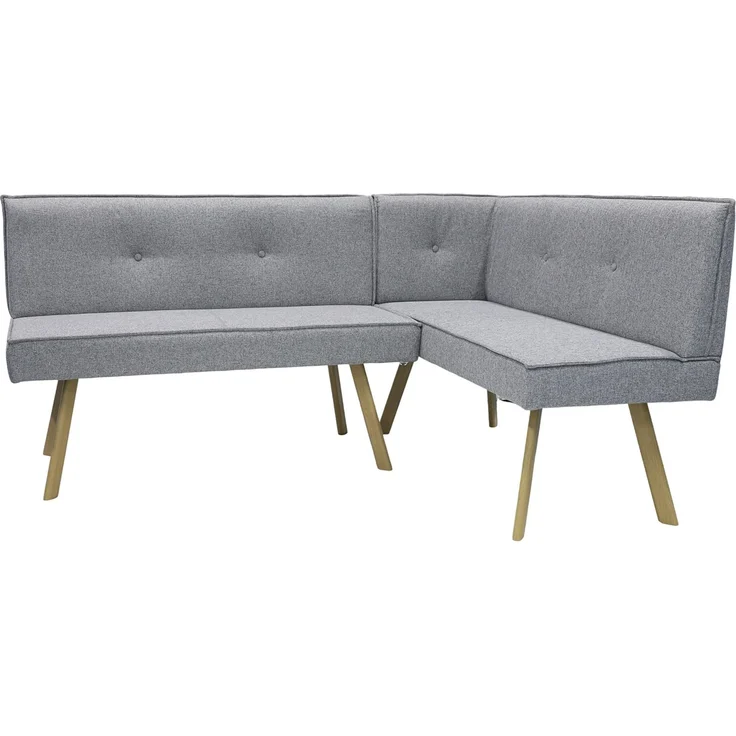 byLIVING Eckbank Ottawa, Langer Schenkel Links, hellgrau, Eiche Natur, umlaufender Keder und Zierknöpfe, Sitzbank, Eckbank, Maße: 183x129, H 88, T 56 cm