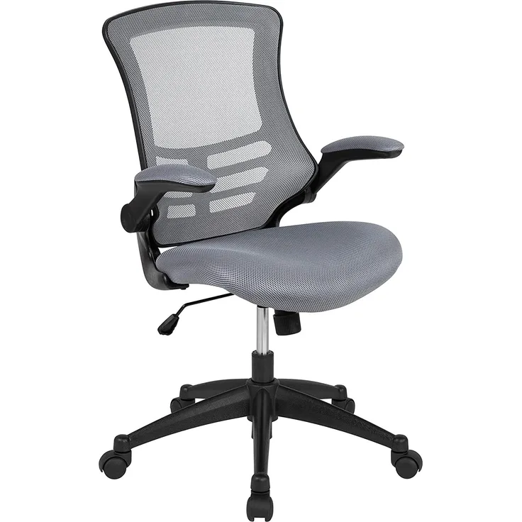 Flash Furniture Bürostuhl mit mittelhoher Rückenlehne – Ergonomischer Schreibtischstuhl mit hochklappbaren Armlehnen und Netzstoff – Perfekt für Home Office oder Büro – Dunkelgrau