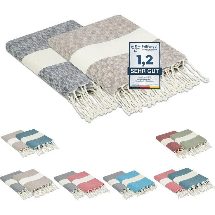 furora HOLIDAY Strandtuch groß 100x200 cm Strand Tuch, aus Baumwolle, Hamamtuch Badetuch, leicht, lang, dünn & kompakt – Bild 1