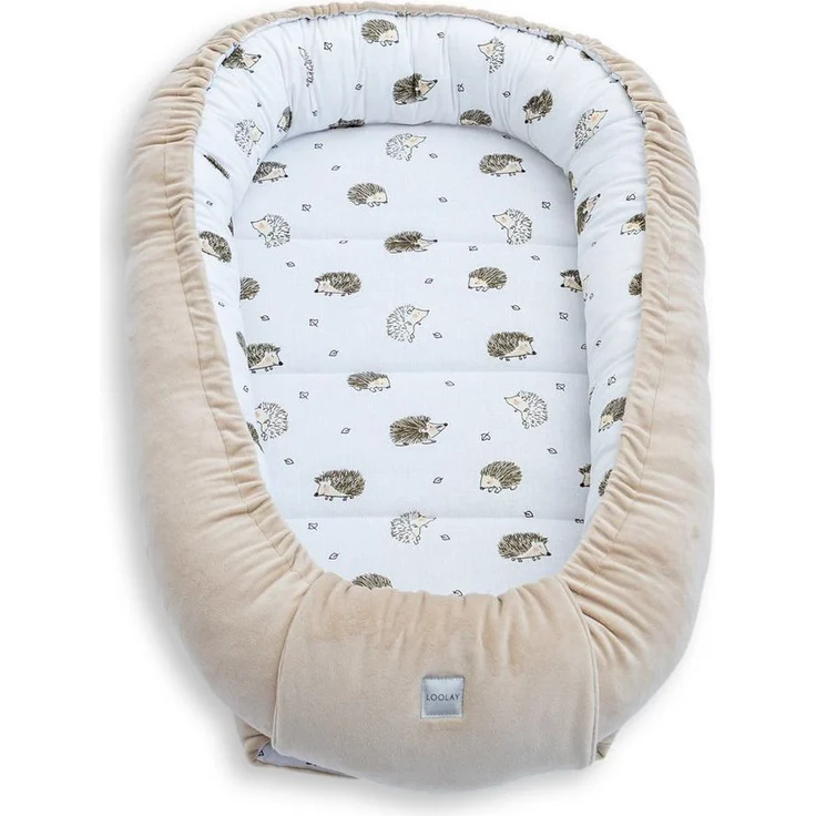 Loolay Kuschelnest BABYNEST SOLO Premium Babyausstattung - Baumwolle & Samt Velours, (MUSTER: BEIGE Samt Velour/ Igel Braun, 1-tlg, Liebevoll handgefertigt Nestchen! Geborgenheit Komfort für Neugeborene), Premium Ausstattung - 100% Europäische Stoffe u... – Bild 2