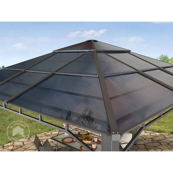 Gartenpavillon 4x4 m Aluminium Gestänge Polycarbonat Dach ca. 8 mm Pavillon Gartenzelt ohne Seitenteile – Bild 3