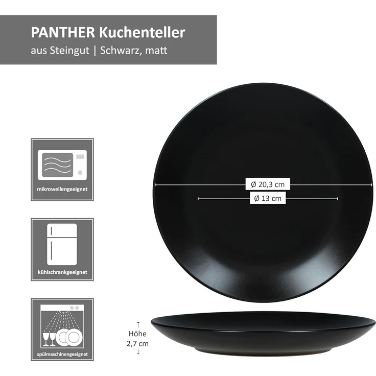 MamboCat Frühstücksteller 6x Panther Kuchenteller schwarz Steingut 6 Pers. Frühstücksteller – Bild 6