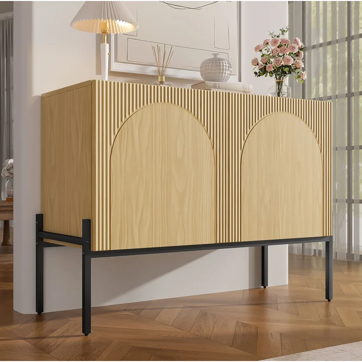 DESVIAE Sideboard Natur aus Spanplatte – 100x75x40 cm – 2 Türen, Metallbeine – Bild 3