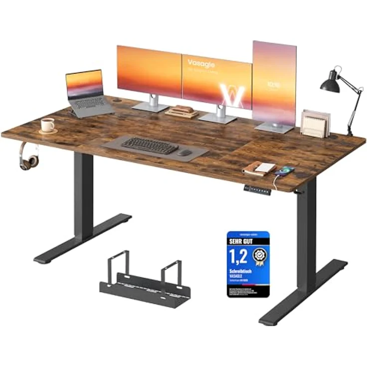 VASAGLE Höhenverstellbarer Schreibtisch, 180x80 cm, USB-C-Anschluss, Ablage für Steckdosenleiste, Stehtisch, Erinnerung bei langem Sitzen, 3 Speichertasten, für Büro, vintagebraun LSD148KD02 – Bild 2