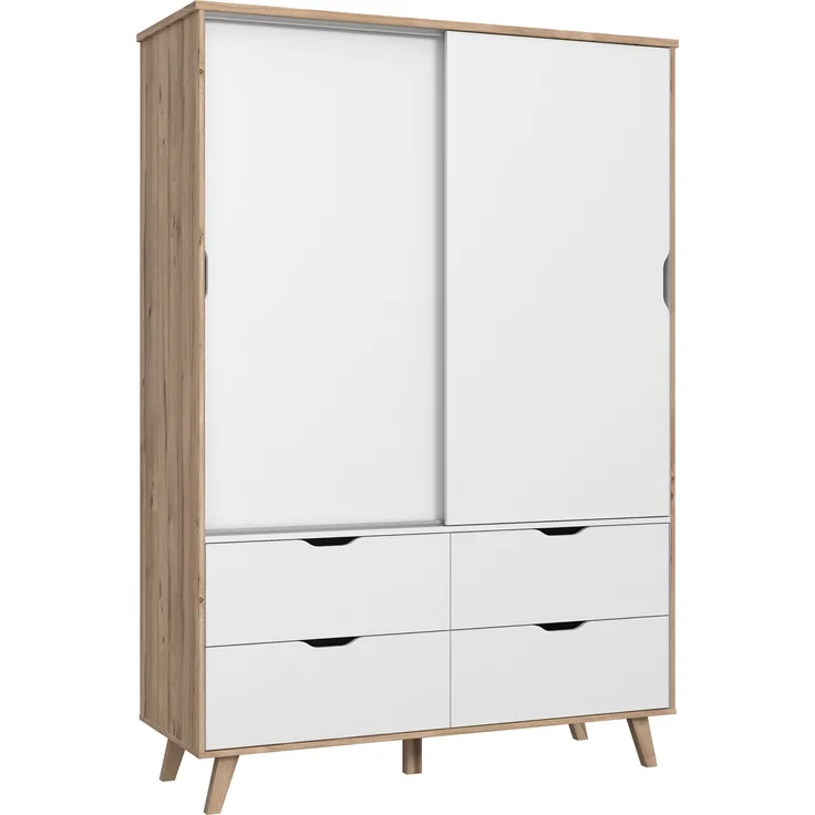 FORTE 'Vankka' Kleiderschrank, Holzwerkstoff, Weiß/Braun, 139,4 x 201,5 x 52,7 cm