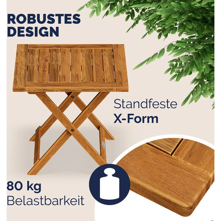 Casaria Beistelltisch, klappbar, Holz Akazie, 46 x 46 cm – Bild 8