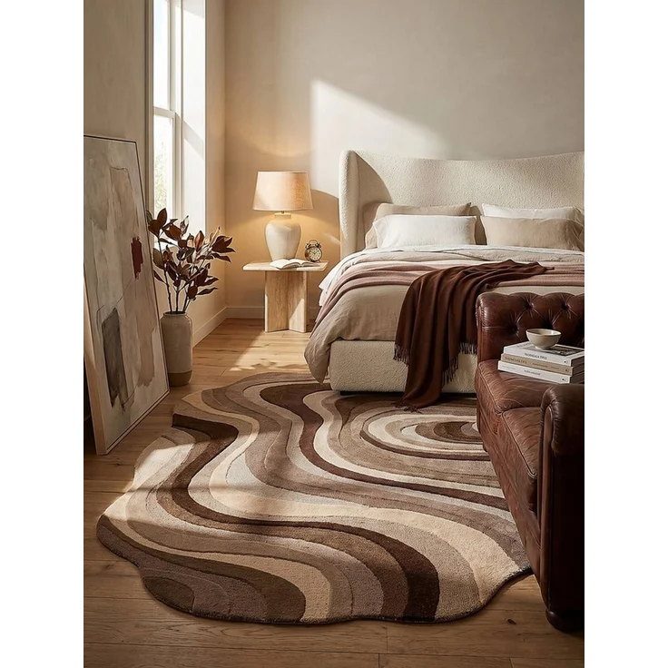 KADIMA DESIGN Wollteppich EFFRA Naturteppich Wellen-Swirl modern reine Wolle Naturfaser weich, Oval, Höhe: 12 mm, Natur, 140x200 Oval cm, anschmiegsam, robust, retro, Büro, Diele – Bild 2