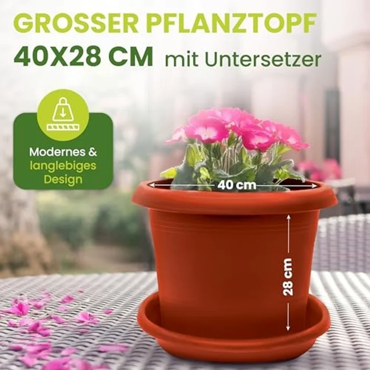 2friends Pflanzkübel 4er Set Pflanzkübel groß aussen, Blumentopf Gross Ø 40cm, mit Untersetzer Terracotta, Pflanztöpfe – Bild 3