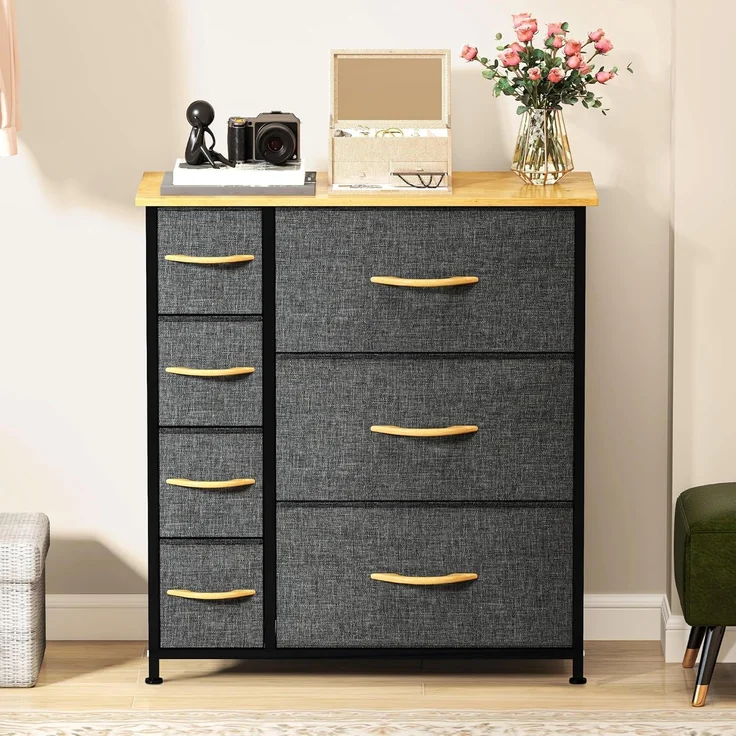 DWVO Kommode mit 7 Schubladen, Schrank aus Stoff mit Griffen, Metallgestell & MDF-Holzplatte, langlebig, für Schlafzimmer & Wohnzimmer,dunkelgrau – Bild 4